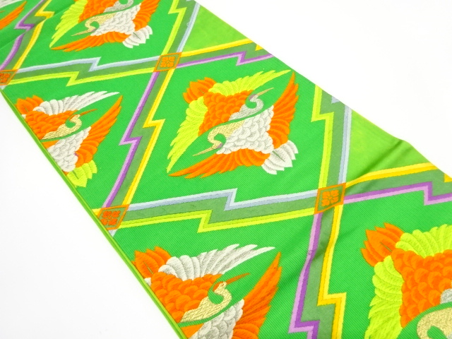 JAPANESE KIMONO / ANTIQUE FUKURO OBI / SILK / WOVEN CRANE & MATSUKAWABISHI